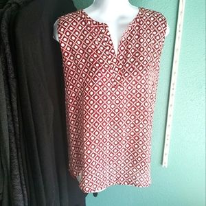 Loft, Large, red & white, sleeveless blouse